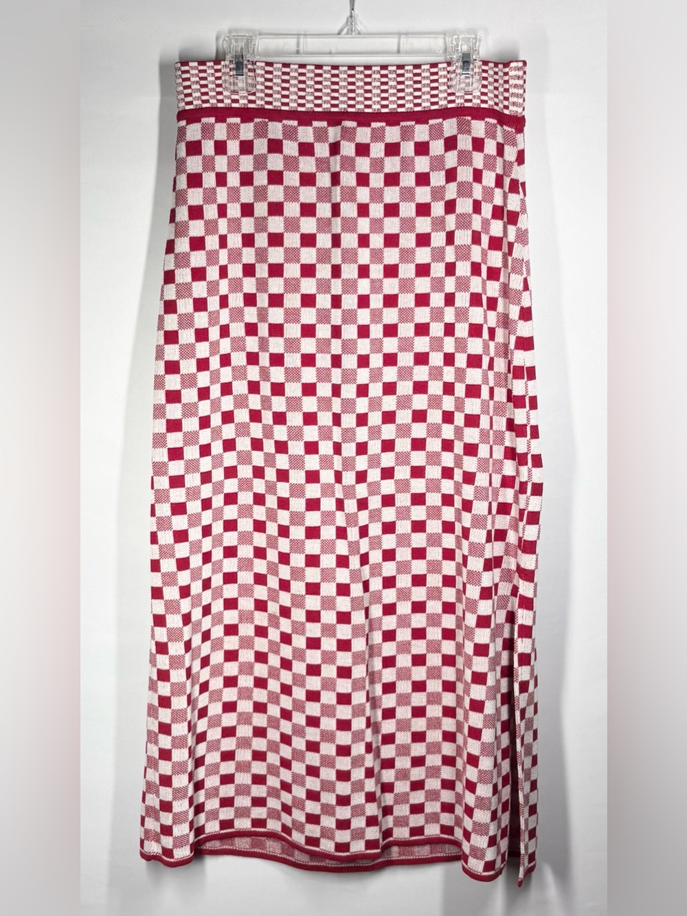 Like New Anthropologie CECILIA PRADO Red & White Checkered Knit Midi Skirt. S - Picture 4 of 7